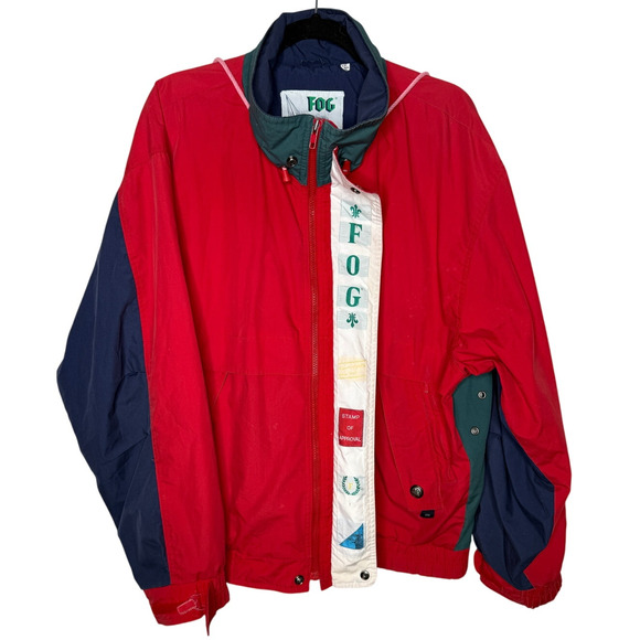 Vintage 90's London Fog Men's L Nautical Jacket Hood Sailing Windbreaker Red - Picture 4 of 10